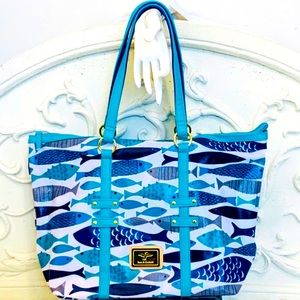 Sam & Hadley Blue & White Fish Weekend Tote